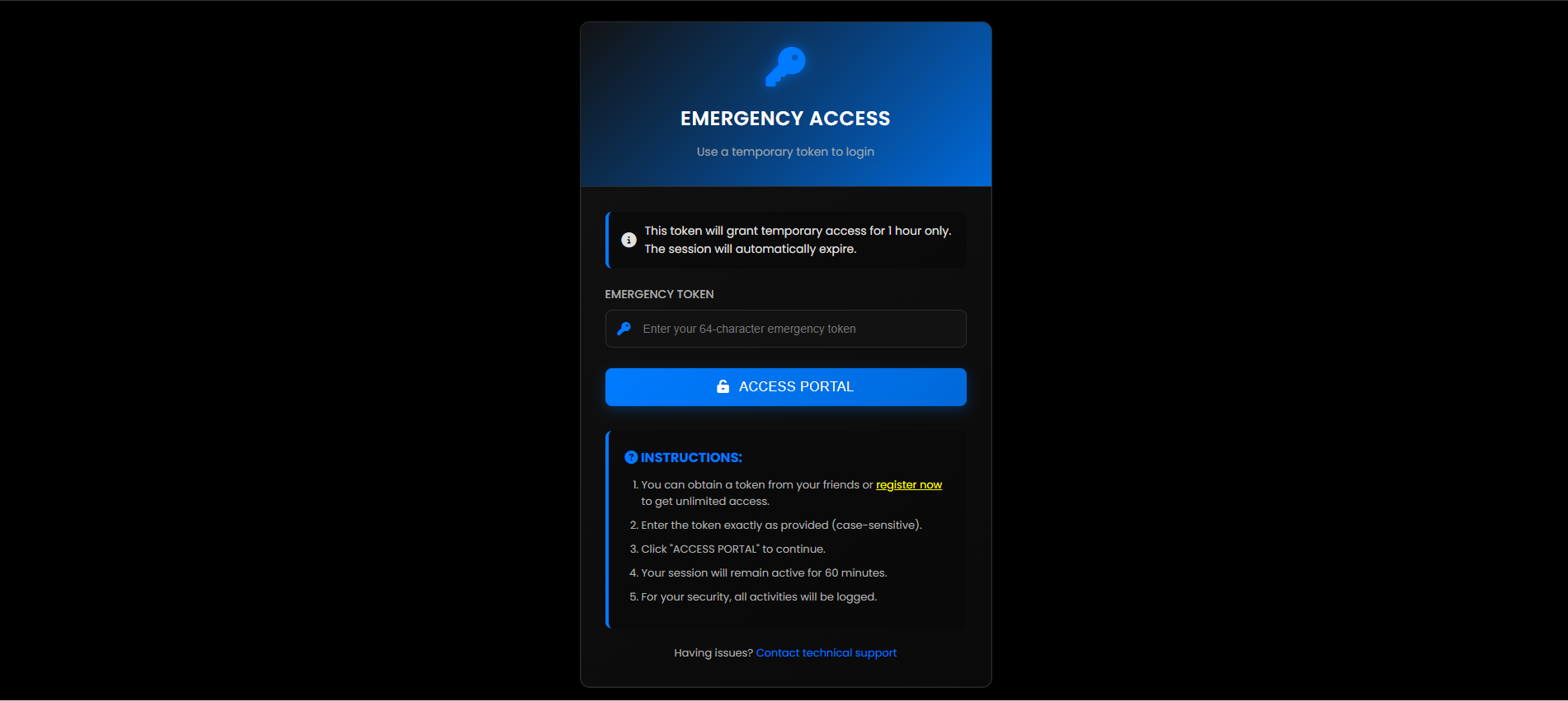 EMERGENCY LOGIN SYSTEM